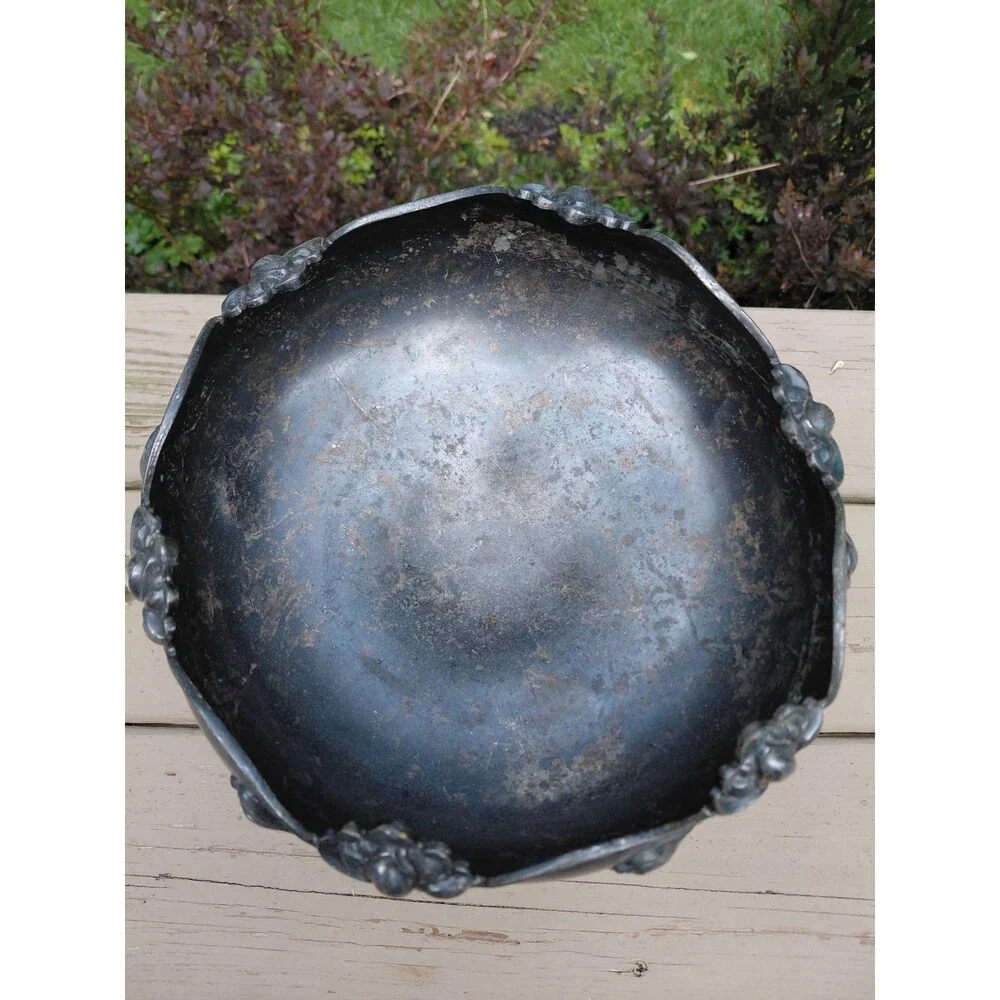 Antique Art Deco Large Compote Bowl Eyecatching Tarnished Silverplate